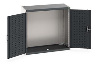 cubio cupboard with perfo doors. WxDxH: 1050x525x1000mm. RAL 7035/5010 or selected Cubio Bott Cupboards to add Drawers, Shelves, CNC, Perfo or Louvre Storage